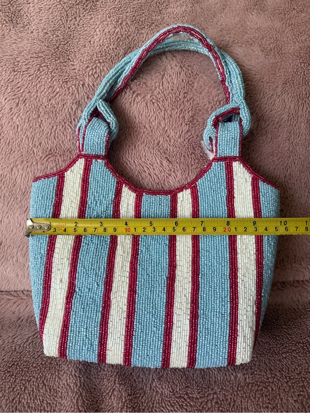 NWT Viral Striped Blue, White & Pink Beaded Tote Shoulder Bag - Picture 10 of 12